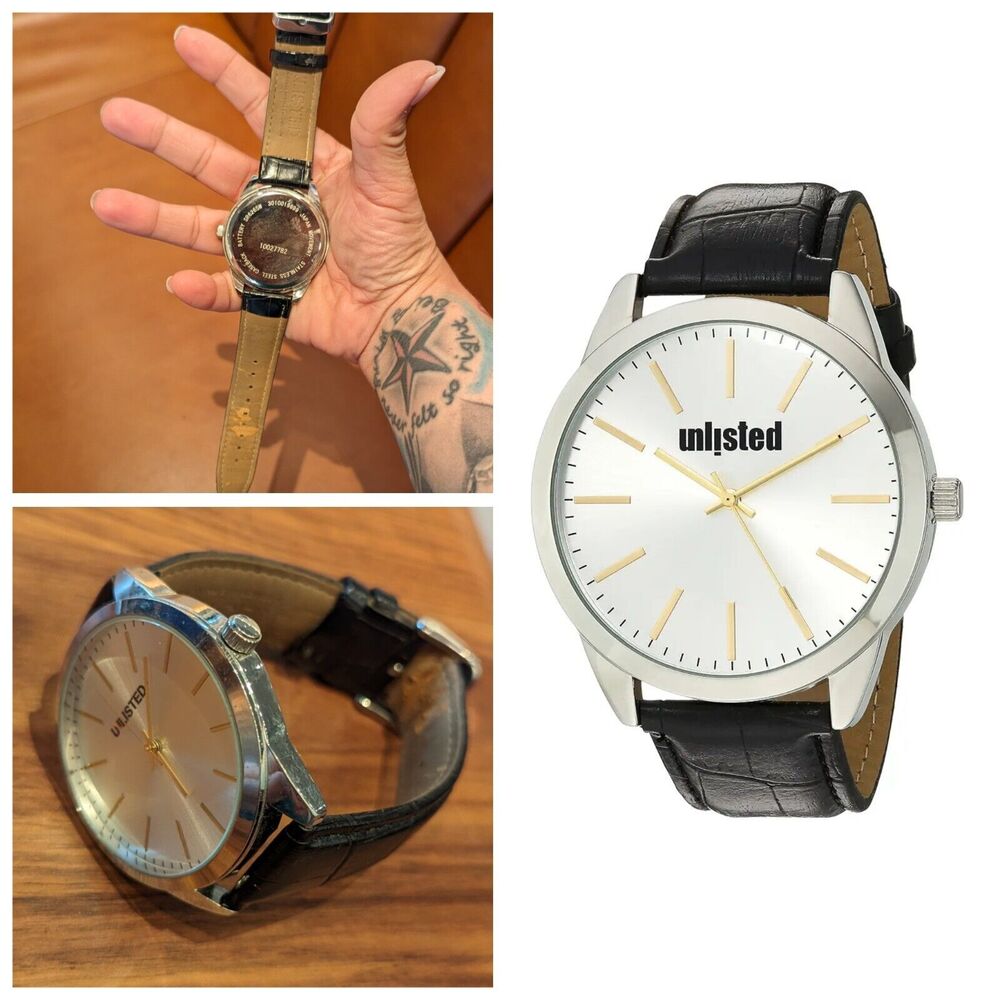 UNLISTED Men's Casual Watch Black Band Stainless Steel‎ Back UNTESTED